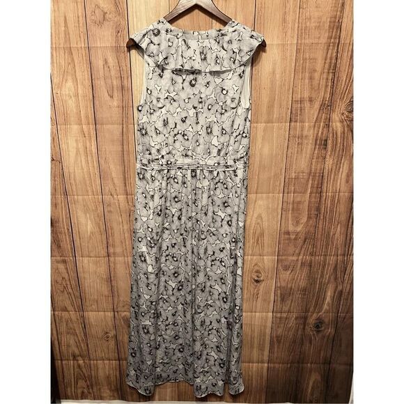 Banana Republic size 12 Floral Ruffle-Vee Maxi Dress grey black - Picture 7 of 9